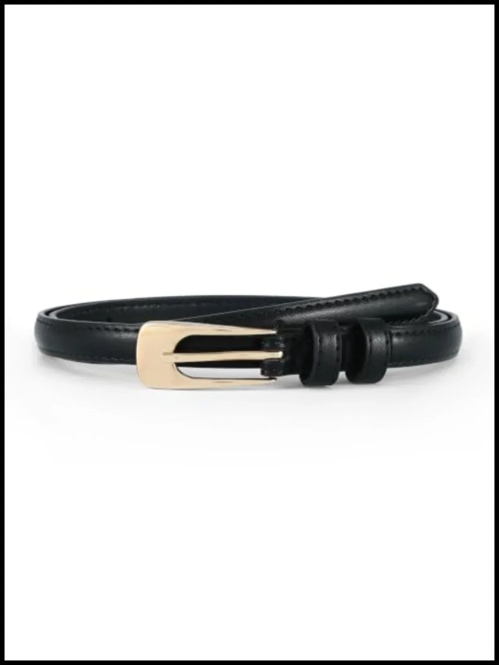 Women's Skinny Belt for Jeans Faux Leather Gold Buckle Thin Waist Belt